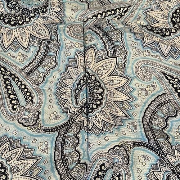 Talbots Light Blue and Black Paisley 100% Silk Pullover V Neck Blouse Size 10 - Picture 5 of 9